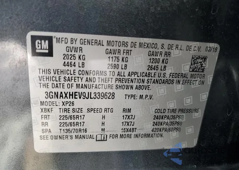 2018 Chevrolet Equinox Ls из США, поврежденный, VIN 3GNAXHEV9JL339628